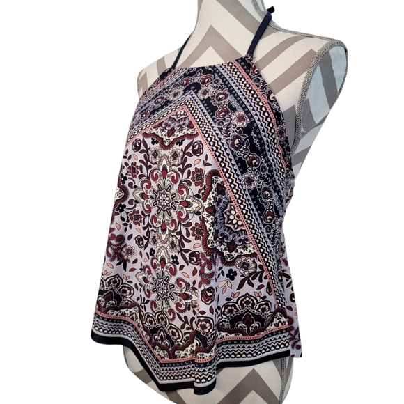 Kona Sol Bandana Tie Mandala Swim Top Halterneck Sz L Y2K Style Biker Chick - Picture 3 of 9